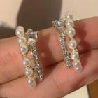 Rhinestone Faux Pearl Stud Earring 1 Pair - Silver Needle - White - One Size