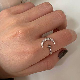 Rhinestone Moon & Star Open Ring E31 - Ring - Moon - One Size