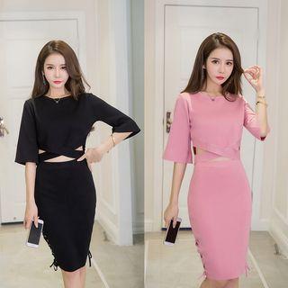 Cutout Lace-up Side Knit Sheath Dress