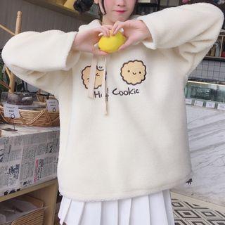 Cartoon Embroidered Fleece Hoodie As Shown In Figure - One Size