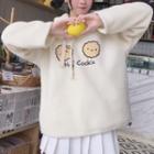 Cartoon Embroidered Fleece Hoodie As Shown In Figure - One Size