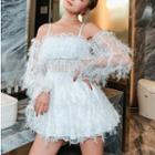 Set: Cold-shoulder Fringed Swimdress + Swim Bottom