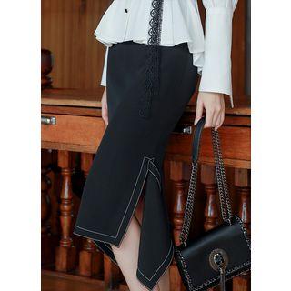 Slit-side Stitched Midi Skirt