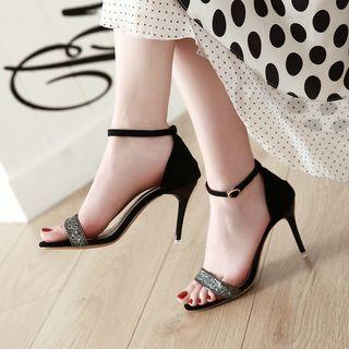 Sequined Ankle Strap Stiletto Heel Sandals