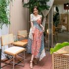 Asymmetric-shoulder Floral Print Dress Beige - One Size
