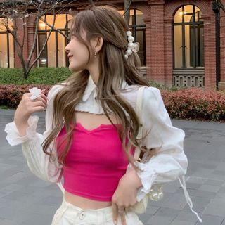 Bell-sleeve Shirt Shrug / Crop Camisole Top