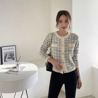 Faux-pocket Cropped Tweed Cardigan