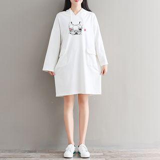 Dog Print Hooded Long-sleeve T-shirt Dress
