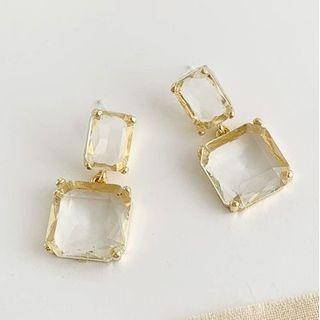 Faux Crystal Dangle Earring 1 Pair - Gold & Transparent - One Size
