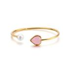 Fashion And Simple Plated Gold Heart-shaped Pink Cubic Zirconia Imitation Pearl 316l Stainless Steel Bangle Golden - One Size