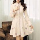 Embroidered Lace Trim Knit Coatdress