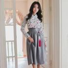 Glossy Midi Hanbok Skirt Gray - One Size