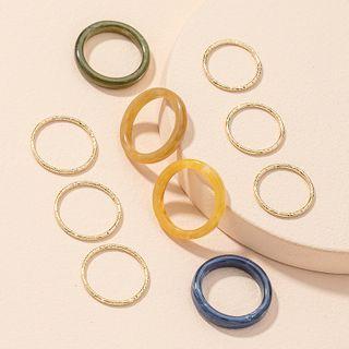 Set: Alloy / Acrylic Ring (assorted Designs) Set - Coffee & Gold & Blue - One Size