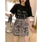 Lettering T-shirt / Leopard-print Mini Skirt