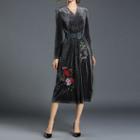 Long-sleeve Velvet Embroidered Midi Dress