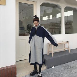 Color Block Fleece Sweat Dress Gray & Dark Blue - One Size