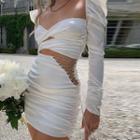Long-sleeve Cutout Lace-up Mini Bodycon Dress
