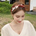 Flower-printed Knotted Hair Band Beige - One Size