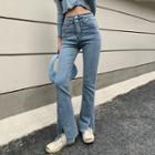 High-waist Double-button Split Jeans