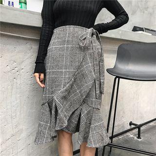 Check Ruffle Midi-skirt