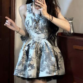 Sleeveless V-neck Floral Mini A-line Dress