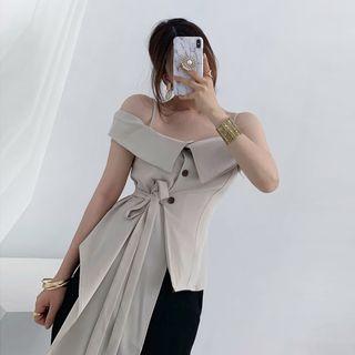 Off-shoulder Short-sleeve Side Tie Top