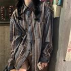 Long-sleeve Striped Shirt Stripe - Blue & Black - One Size