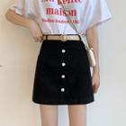 Plain Button A-line Mini Skirt
