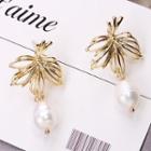 Alloy Floral & Faux Pearl Drop Earring A229 - 1 Pair - Gold - One Size