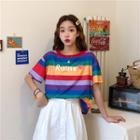 Short-sleeve Heart Printed Rainbow Top As Shown In Figure - One Size