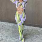 Printed Lace Up Long-sleeve Jumpsuit