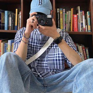 Pocket-front Gingham Oversize Short-sleeve Shirt