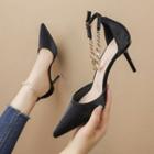 Pointy-toe Faux Pearl Ankle Strap Stiletto Heel Pumps