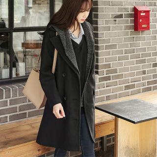 Detachable-hood Double-breasted Coat