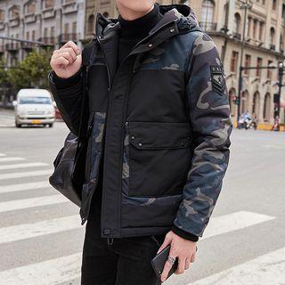 Camouflage Panel Hooded Padded Zip Jacket
