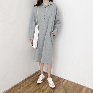 Half-button Midi Hoodie Dress