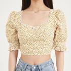 Cropped Floral Puff-sleeve Top