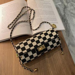 Chain Checkerboard Crossbody Bag Black - One Size