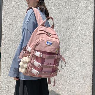 Mesh Panel Buckled Canvas Backpack