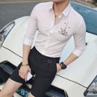 3/4-sleeve Slim-fit Embroidery Shirt