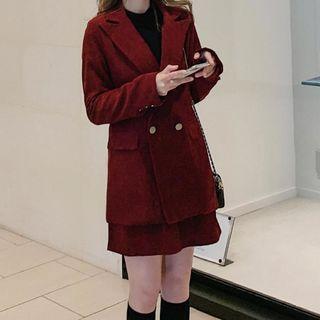 Set: Double Breasted Corduroy Blazer + Mini Skirt