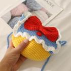 Ribbon Color Block Crochet Knit Crossbody Bag Light Blue - One Size