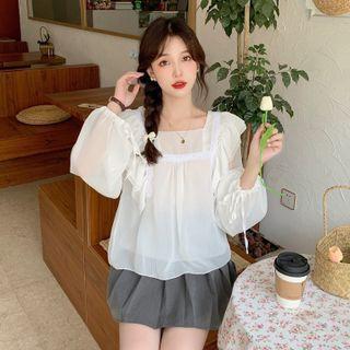 Balloon-sleeve Square Neck Chiffon Blouse