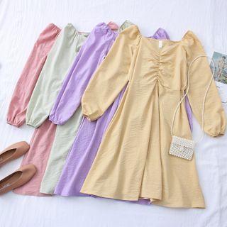Ruched V-neck Midi Dress In 8 Colors