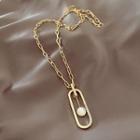 Faux Cat Eye Stone Pendant Alloy Necklace Gold - One Size