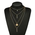 Alloy Star Bar & Disc Pendant Layered Necklace Gold - One Size