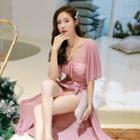 Set: Elbow-sleeve Swimsuit + Cover-up