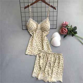 Lace Trim Leopard Print Camisole Top + Shorts