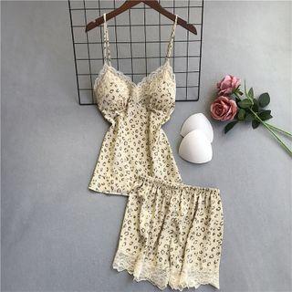 Lace Trim Leopard Print Camisole Top + Shorts