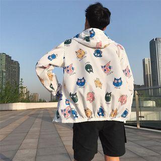 Couple Matching Hooded Zip-up Cat Print Jacket